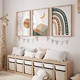 AQCQDQ 3er Kinderzimmer Poster Set, Karikatur Regenbogen Sonne Bilder, Babyzimmer Deko Leinwand Bilder Wandbilder, Boho Babyzimmer Deko Wandposter Für Kinder Junge Mädchen, Ohne Rahmen (21 x 30 CM)