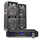 MAX28 - DJ Set, PA Anlage, DJ Boxen Set 1600W und 700W Verstärker mit Bluetooth, MP3, USB, MAX28 Bundle 2 passiv Lautsprecher, PA-System