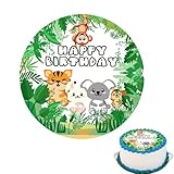 Gleevio Geburtstag Tortendeko Tiere,Essbare Tortenaufleger Tiere 20x20cm,Happy Birthday Tortendeko Dschungel Deko Geburtstag,Esspapier Kuchendeko Safari Kindergeburtstag,Dschungel Cake Topper