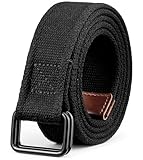 Bon4Extrao Herren Gürtel Stoff Ohne Löcher, Doppelring Cavas Stoffgürtel Herren Komfortabel 38mm für Arbeit, Sport & Freizeit Reise, Schwarz, 105 CM