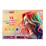 12 Haarkreiden, 12 neon- und metallische Haarkreiden, ungiftig, leicht waschbar, bunt, metallisch und neonfarben, perfekt für Festivals, Halloween, Partys, Haarkreiden für Mädchen