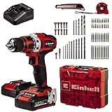 Einhell Akku-Bohrschrauber-Set TE-CD 18/40 Li +69 (2x2,0 Ah) Power X-Change (Lithium Ionen, 2 Gang, 40 Nm, inkl. 2x Akku + Ladegerät, Koffer + 69-tlg. Zubehör)
