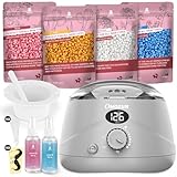 OMOZUN Waxing Set Wachswärmer Gerät: Wachs Haarentfernung Maschine mit LED-Digitalanzeige - Rein Natürlicher Wachsmaschine zur Enthaarungswachs - Warmwachsgerät Geeignet für Nasenhaar Wachs (Grau)