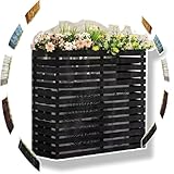 Dekorative Holz-Klimaanlagenabdeckung & Blumenständer, stilvoller Gitterzaun für Außengeräte, Schutz für Wechselstrom- und Wärmepumpen, Pflanzenhalter (Schwarz A, Medium)
