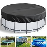 LQCOZYM Poolabdeckung Rund 366 cm – 420D Oxford Abdeckplane wasserdicht & UV-beständig – Mit Kordelzug & Bodenankern – Sommer-Schutzplane für Aufstellpools, Trampolin & Whirlpool (Schwarz, 366 cm)