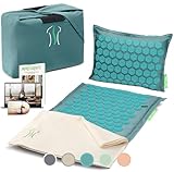 BACKLAXX ® Akupressurmatte mit Kissen, Tuch und Tasche, Akupunktur Matte mit Stacheln zur Massage und Entspannung von Nacken und Schulter, Massagematte Rücken (ozeantürkis) zur Akupressur