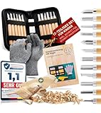 Eli® Schnitzset für Kinder (17-teilig) inkl. Schnitzanleitung - Rohling aus Holz Vogel - 12 hochwertige Schnitzwerkzeug - Schnitzmesser mit Schleifstein - prakt. Tasche zum Schnitzen