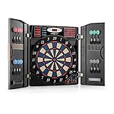 Oneconcept Masterdarter - Dartautomat elektronisch, Dartboard, E-Darts, Dartautomat mit Spielcomputer, 38 Verschiedene Spiele, 211 Spielvarianten, bis zu 16 Spieler, virtueller Gegner, Holzoptik