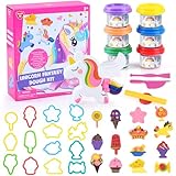 PLAY Knete Set für Kinder EIS und Einhorn Set - Anfänger Knete Zubehör knete ab 3 Jahre, Kinderknete Kitchen Creations mit knetwerkzeug 6 Dosen knetmasse, Geschenk mädchen 4 5 6 7 8 Jahre