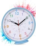 LATENO - Wanduhr Kinder Uhr Blau - Bunte Wanduhr Kinderzimmer lautlos - Lernuhr Kinder ohne Tickgeräusche - Analoge Kinderwanduhr für Jungen & Mädchen - Kinderuhr zum Lernen - Kinderzimmer Uhr lautlos