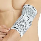 NEOtech Care Ellenbogenbandage - Bambusfaser & 3D-Strickgewebe - elastisch & atmungsaktiv - für Golf, Tennis, Sport - rechter oder linker Arm (Grau, 1 Einheit, Größe M)