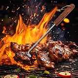 Allbestop BBQ Food Flipper Fleisch Flipper Haken Edelstahl BBQ Fleischwender Haken mit Holzgriff Grill Zubehör für BBQ Grillen Griddle Küche Kochen Grillhelfer Spieße (B, One Size)