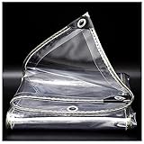 Strapazierfähige transparente Abdeckplane, 3 m x 6 m, PVC, wasserdicht, transparent, regenfest, Abdeckung für Möbel, Wohnwagen, Pflanzenschuppen, winddicht, Campingüberdachung (400 g/m²)