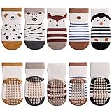FedMois 5er Pack Baby Kleinkinder ABS rutschfeste Socken Sneaker Socken Tiermotive Baumwolle, Pinguin, 1-3 Jahre