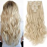SEGO Clip in Extensions Haarverlängerung Haarteil 8 Tressen wie Echthaar gewellt Gebleichtes Blond 24'(61cm)