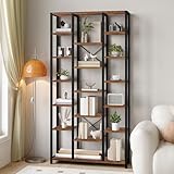 Hzuaneri Bücherregal, Standregal mit 7 Ebenen 18 Ablagen, Verstellbare offene Ablagen, für Wohnzimmer, Büro, Schlafzimmer, 30 x 100 x 200 cm, Vintagebraun-Schwarz, BC15601B