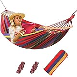 AKOFIC Hängematte Outdoor Baumwolle 190 x 150 cm, Camping Hängematten Stabhängematte Belastbarkeit bis 150 kg, Outdoor Stoffhängematte Tragbare Atmungsaktiv mit Tragetasche für Camping Garten Terrasse