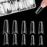 500 Stücke Acryl Künstlich Nagelspitzen Falsche Nagel, Natürliche Nageltips mit Klar Box, Transparent Kunst Gefälschte Nägel Tipps Fake Coffin Nail Tips für Damen
