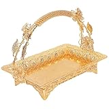 Metall-Serviertablett, Kaffee-Serviertablett, Vintage-Stil, goldfarben, stabile Zinklegierung, elegantes Metall-Serviertablett für Zuhause, Bar, Café