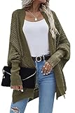 Basicspace Lockere Kimono Strickjacke Damen Elegant Langärmlig Vorne Offen Armeegrün Oversized Strickjacke Gestrickte Jacke Damen(L,Armeegrün)