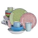 20-teiliges mehrfarbiges Geschirr-Set aus Porzellan mit 4 Tellern, Desserttellern, Suppentellern, Schüsseln und Becher-Set