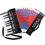 Akkordeon Kinder,17 Tasten 8 Bässe Piano Akkordeon,Ziehharmonika Kinder mit Einstellbare Trageriemen,Akkordeon Erwachsene und ab 3 Jahre,Musikinstrument Geschenk für Anfänger,Schwarz