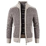 Minying Herren Cardigan, Strickjacke, offen, mit Reißverschluss, für Herbst und Winter, mit Tasche, Strickjacke für Herren, mit Stehkragen, Strickpullover mit Kapuze, 7 - Kaffeebraun, Medium