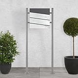 ECD Germany Standbriefkasten mit Zeitungsfach, Design Briefkasten mit Pfosten, Briefkastenanlage, Briefkastenständer Silber metallic 120 cm aus Edelstahl, Postkasten Anthrazit-Marmoroptik aus Stahl