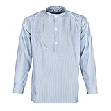 modAS Unisex Fischerhemd Sommer Langarm-Shirt mit Stehkragen - Gestreiftes Hemd im Finkenwerder-Stil in Azur-Weiß Größe Damen 44 - Herren 50