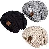 Hatromm Slouchy Mütze Damen Winter 3 Stück, Beanie Mütze Herren Übergroß Warmer Strick, Mütze Dick für Kaltes Wetter(Schwarz+Haferflocken+Dunkelgrau)