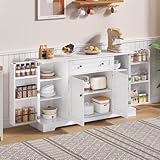 Aunvla Multifunktionales Küchenbuffet – 138 cm Sideboard mit Schublade, Regaltüren & verstellbaren Einlegeböden – Modernes Design mit Kippschutz, ideal für Küche, Wohnzimmer & Schlafzimmer