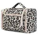 WANDF Groß Waschtasche, Kulturtasche zum Aufhängen für Damen, Kulturbeutel Herren Gross, Waschbeutel für Camping Reisen für Kinder Frauen Mann (Rosa Leopard)