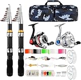Teleskop-Angelrutenrolle, 2 Stück, 2 Stück, 2 Stück, zusammenklappbar, Angelrute, Spinnrolle, Köder, Zubehör mit Angeltasche, tragbares Angelruten-Set für Salzwasser, Süßwasser, Reisen, Angler