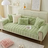 MLCYYJS Gestreifter Couchbezug aus Kunstfell, weich, dick, zottelig, weich, dick, zottelig, rutschfest, Sofa-Schonbezug, warm, flauschig, Möbelschutz für Wohnzimmer (Grün, 71,1 x 208,3 cm)