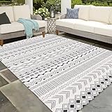 Vamcheer In-& Outdoor Modernes Teppich- robuster Teppich, Ideal für Küche und Esszimmer, Teppiche Läufer Vintage-Optik, Boho Geometrisches Style,Balkon Terrasse, schwarz 160x230