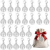 GomTrynxil 24 Stück Lebensbaum Schlüsselanhänger mit Karabinerhaken, Lebensbaum Anhänger Metall Anhänger Lebensbaum für Hochzeit Taufen Kommunionsfeiern dekorative Geschenke und Gastgeschenke