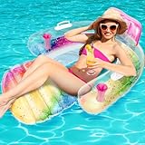 Popolic Luftmatratze Pool Aufblasbare Wasserhängematte Mit Kopfstütze Und Fußhalter, Tragbar Schwimmstuhl Für Erwachsene Und Kinder, Luftmatratze Wasser
