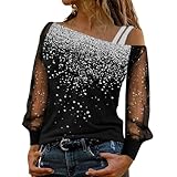 WKAYsIV Glitzer Pulli Damen Elegante Oberteile Damen Festlich Oberteile Damen Damen Bluse Sexy(Light Grau-J,Xl)