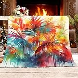 Kuscheldecke 130x150 cm XL Aquarell Abstrakt Botanisch Super weiche und Winter Warme Fleecedecke für Sofa, Couch und Bett, Bunt Kuschelige Angenehme Decke Wohndecke Sofadecke
