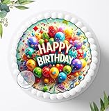 Tortenbild, Zuckerbild zur kompatibel: zum Geburtstag, Happy Birthday, Essbares Foto für Torten, Tortenbild zum Geburtstag, Tortenaufleger Ø 20cm - 1852z