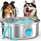 oneisall 7L Trinkbrunnen für Hunde, Edelstahl Hundebrunnen mit großem Sichtfenster, Wasserspender mit LED-Licht, Ultraleiser Pumpe mit Überlastschutz, 5-Schicht Filtration