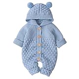 Letuwj Neugeborenes Baby Jungen Mädchen Kapuzenpullover Strick-Strampler Einteiler Warm Pullover Overall Outfits Gr. 0-3 Monate, Blau 1