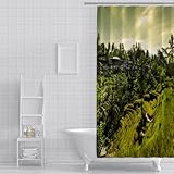 Duschvorhang Baum Grün Duschvorhang Stoff Verdickung Badevorhang Anti Schimmel Shower Curtains Polyester Badewanne Vorhang Waschbar Duschvorhänge mit 12 Duschvorhangringen 120x180cm