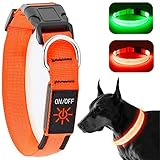 KOSKILL Leuchthalsband Hund Wiederaufladbare USB LED Hundehalsband Wasserdichtes Leuchtendes Hunde Halsband Einstellbare Super Helle für Mittlere Große Hunde (Orange, M)
