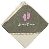 Wolimbo Kapuzenhandtuch personalisiert mit Namen und Motiv - beige-braun - 100x100 cm - für Baby und Kinder