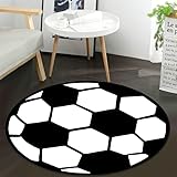 XNAUVOI Runder Fußballteppich, Fußballteppich für Kinderzimmer, Wohnzimmer, Teppich, Raumteppich-60 * 60cm, Schwarz und Weiß, 60x60cm