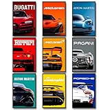 dazongweihan 9 x Super-Auto-Poster für Jungenzimmer, Rennwagen-Wandkunst für Männer, Jungs, Sportwagen-Wanddekoration, Rennwagen, Bilder, Wanddekoration für Schlafzimmer, Schlafsaal, Männerhöhle