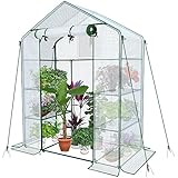 VOUNOT® Gewächshaus Foliengewächshaus, begehbares Gartenhäuschen mit 4 Regalebenen, Tomatenhaus Tomatengewächshaus, Weiß 143x73x195cm