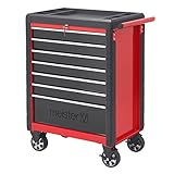Meister Werkstattwagen M-7, ohne Werkzeug - Stabile Räder mit Feststellbremse - 7 Schubladen mit Einlagen - Abschließbar / Mobiler Werkzeugwagen leer / Profi Rollwagen mit Schloss / 8986400