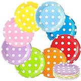 80 Stück Bunte Pappteller Einwegteller Rund - Einweggeschirr Partygeschirr Set Zuckerrohr Teller Geeignet für Kindergeburtstag Hochzeit Outdoor-Camping-Tablett
